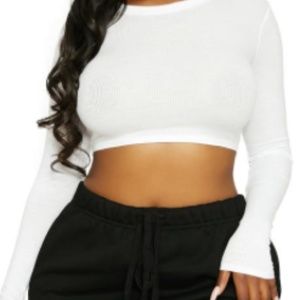 Naked Wardrobe Lori Harvey Crewneck Long Sleeve Rib Crop Top